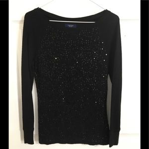 Chaps Thermal Long Sleeve Black Sequined Tee